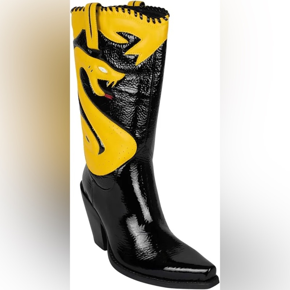 Jeffrey Campbell Killer Cobra Black and Yellow Heeled Cowboy Boots - Picture 4 of 4